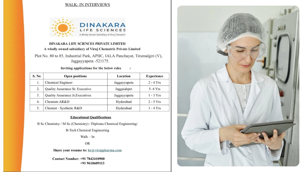 Dinakara Life Sciences Walk in Interview for Chemist – Synthetic R&D