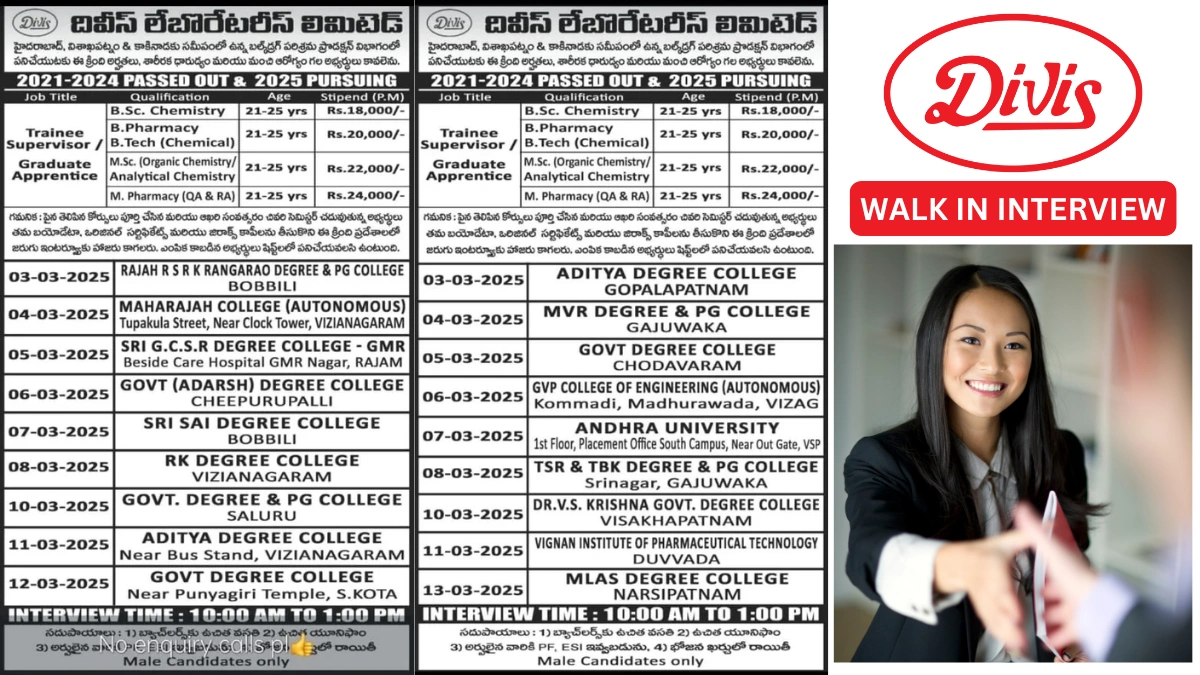 Divis Laboratories Ltd. Walk-In Drive for Freshers on 3rd-13th March
