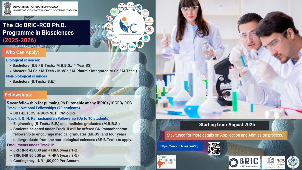 Explore the i3c BRIC-RCB Ph.D. Programme in Biosciences (2025-2026)!