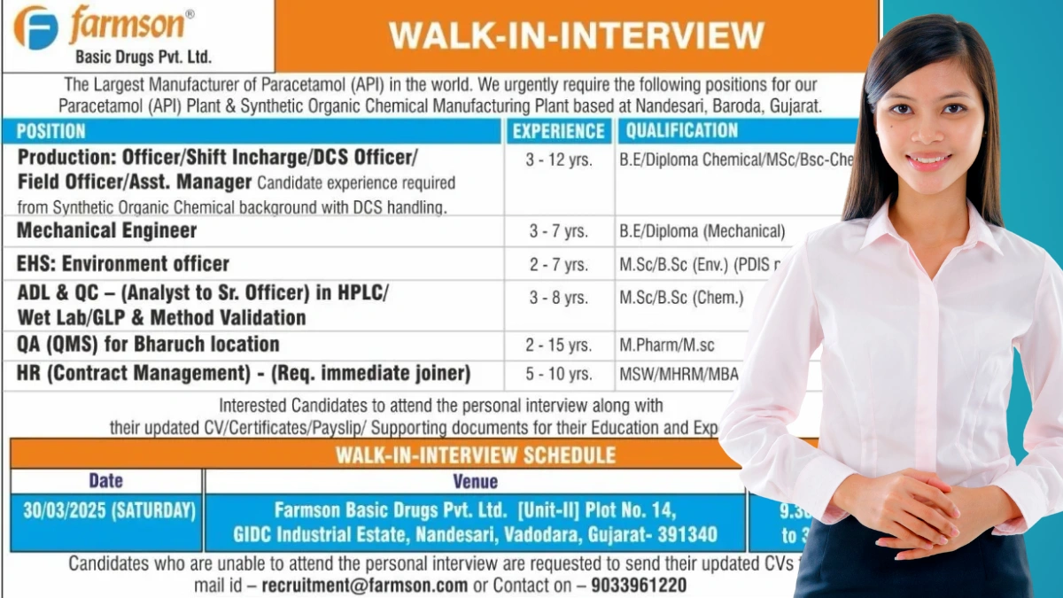 Farmson Basic Drugs – Walk-In Interview for Exciting Pharma Careers