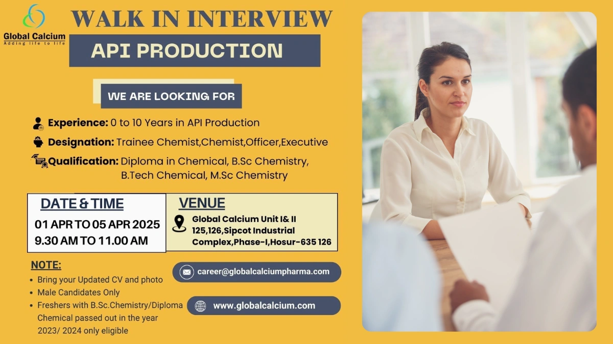 Global Calcium Walk-in Interview - API Production Jobs