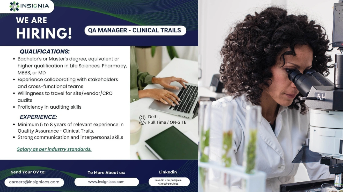 Insignia Clinical Services Hiring for QA Manager – Clinical Trials