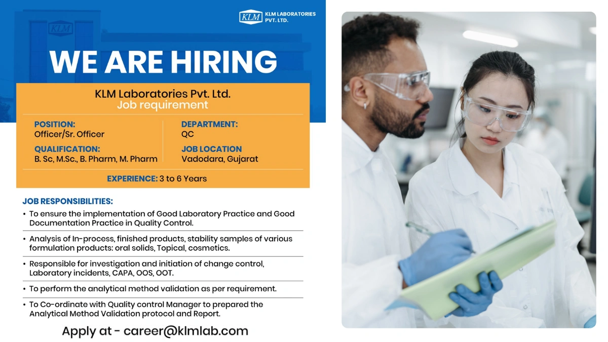 KLM Laboratories Pvt. Ltd. Hiring for Officer and Sr. Officer in Quality Control Department