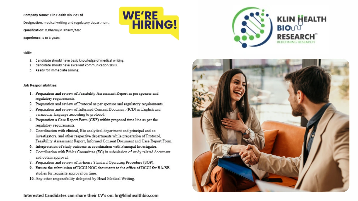 Klin Health Bio Hiring for Medical Writing & Regulatory Department