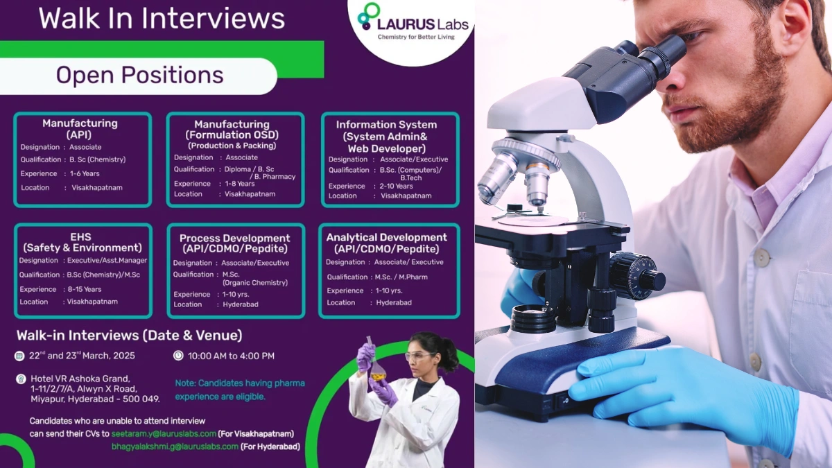 Laurus Labs Walk-in Interviews in Visakhapatnam and Hyderabad!