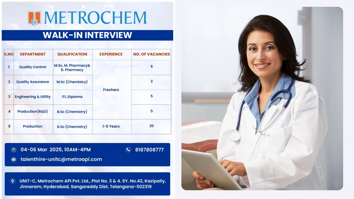 Metrochem API Walk-In Interviews - Freshers