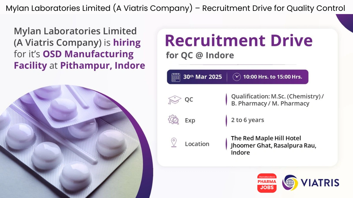 Mylan Laboratories Limited (A Viatris Company) – Recruitment Drive for Quality Control