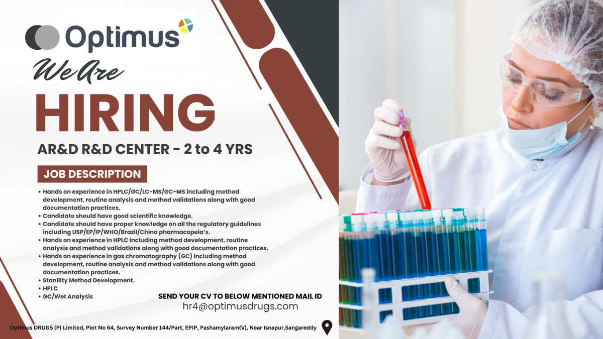 Optimus Drugs – Hiring for AR&D (R&D Center)