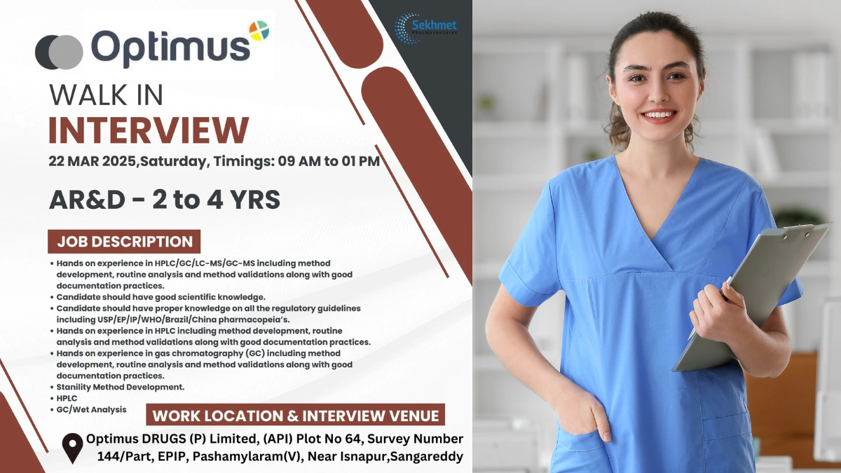 Optimus & Sekhmet Pharmaventures Walk-In Interview for AR&D Roles