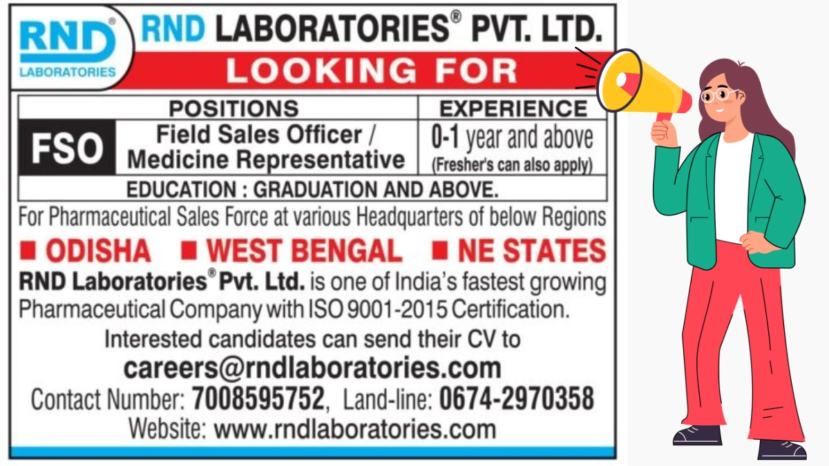 RND Laboratories Pvt. Ltd. Hiring for Field Sales Officer & Medicine Representative
