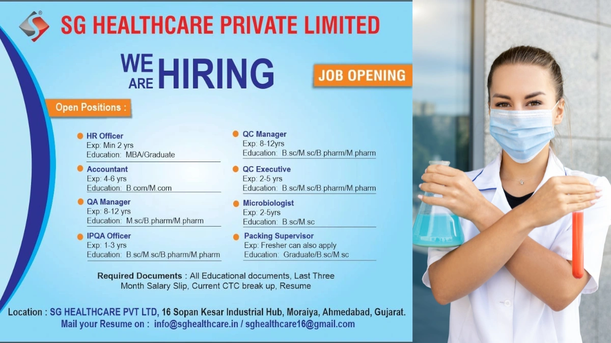SG Healthcare Pvt. Ltd. Job Openings for Multiple Positions
