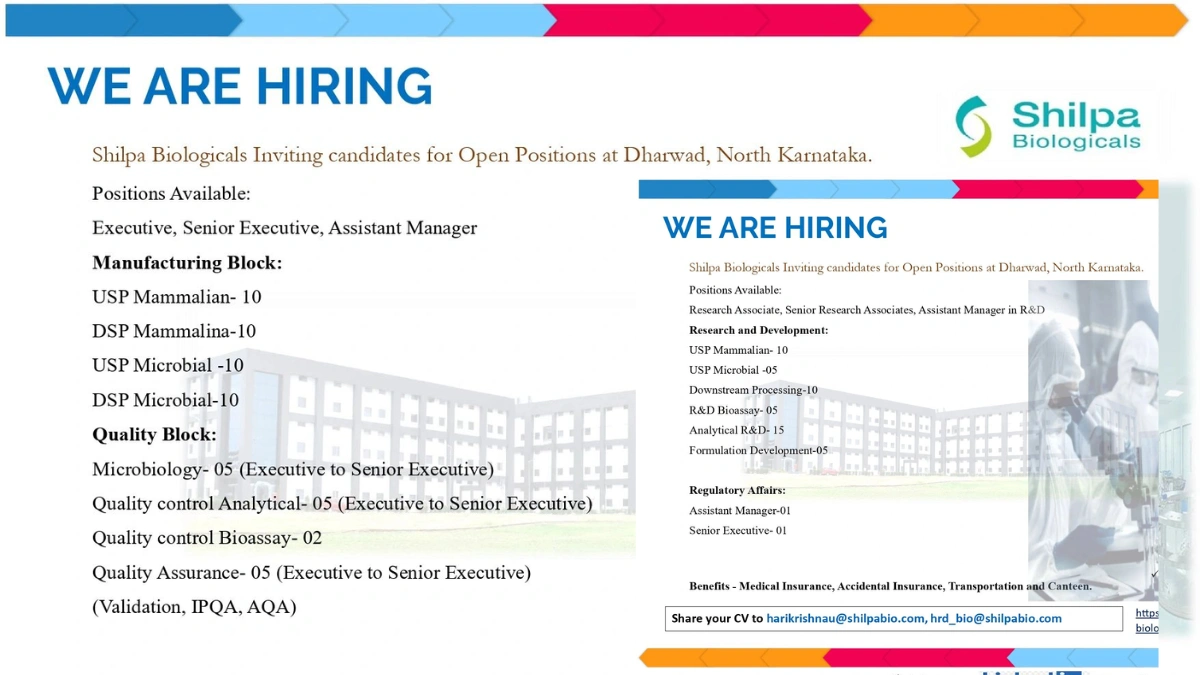 Shilpa Biologicals – Job Openings in R&D and Manufacturing