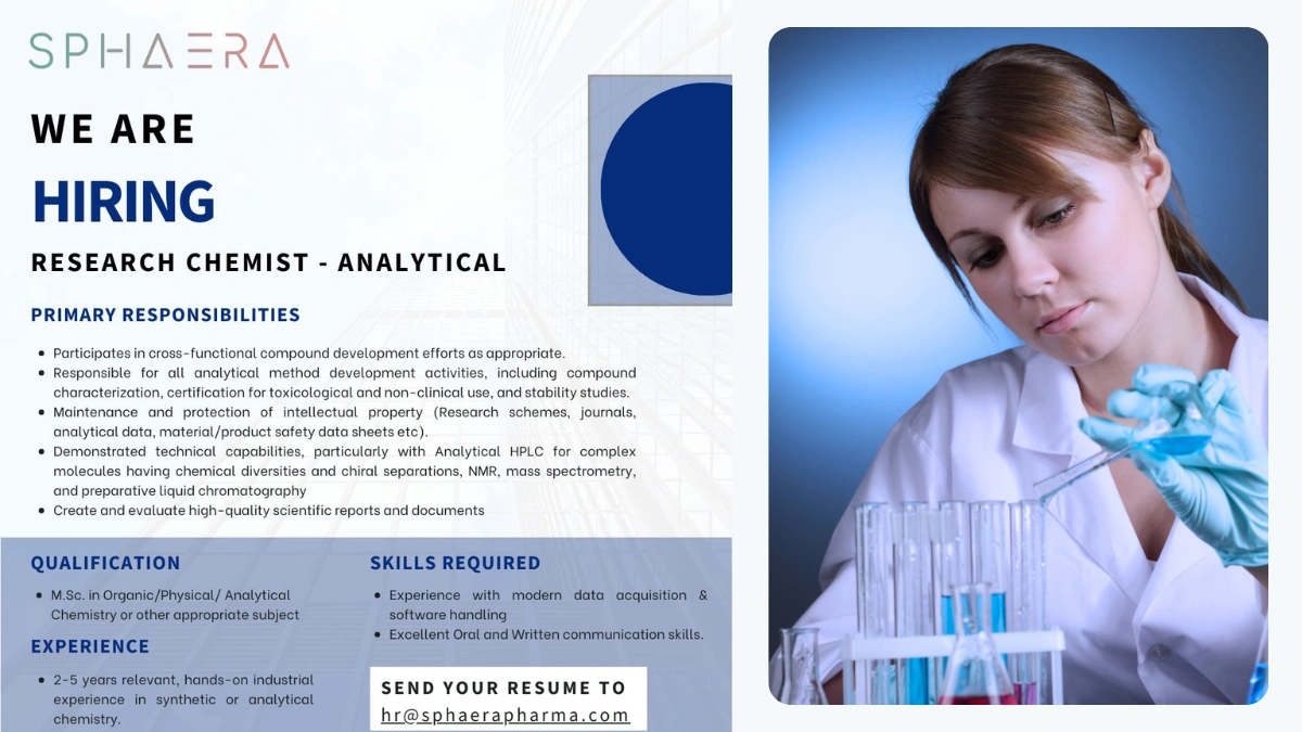 Sphaera Pharma Hiring for Research Chemist - Analytical