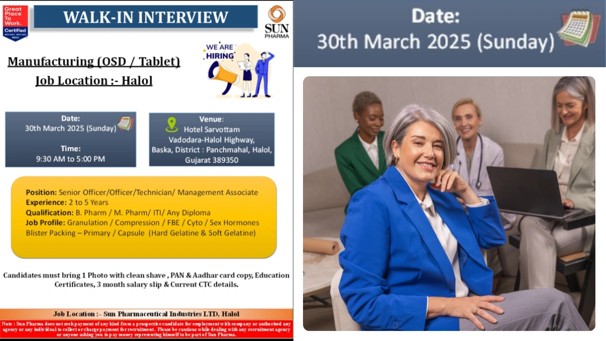Sun Pharma Walk-In Interview on 30th March