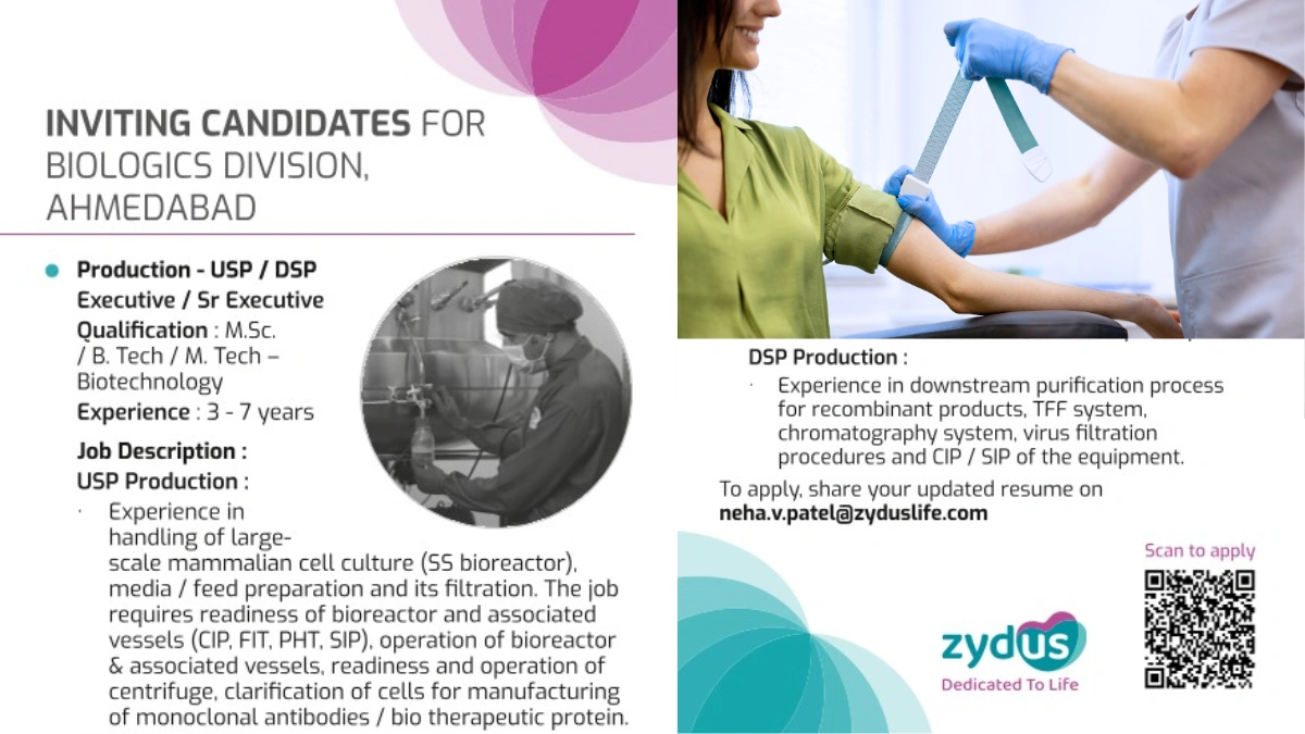 Zydus Biologics Division Hiring for Production Roles in Ahmedabad