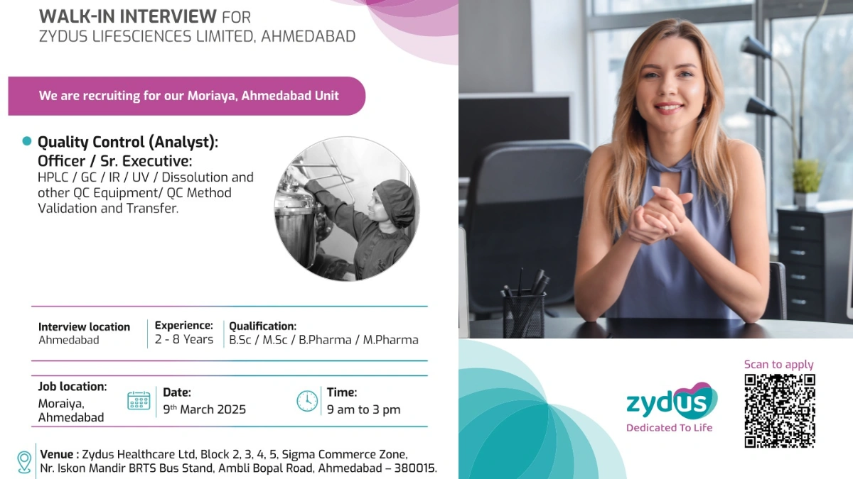 Zydus Lifesciences Limited – Walk-In Interview for Quality Control Roles on 9th March