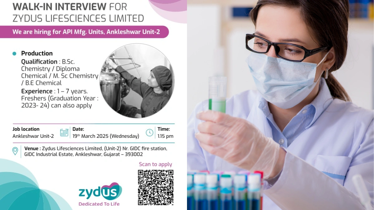 Zydus Lifesciences – Walk-In Interview for Production Roles at Ankleshwar Unit-2