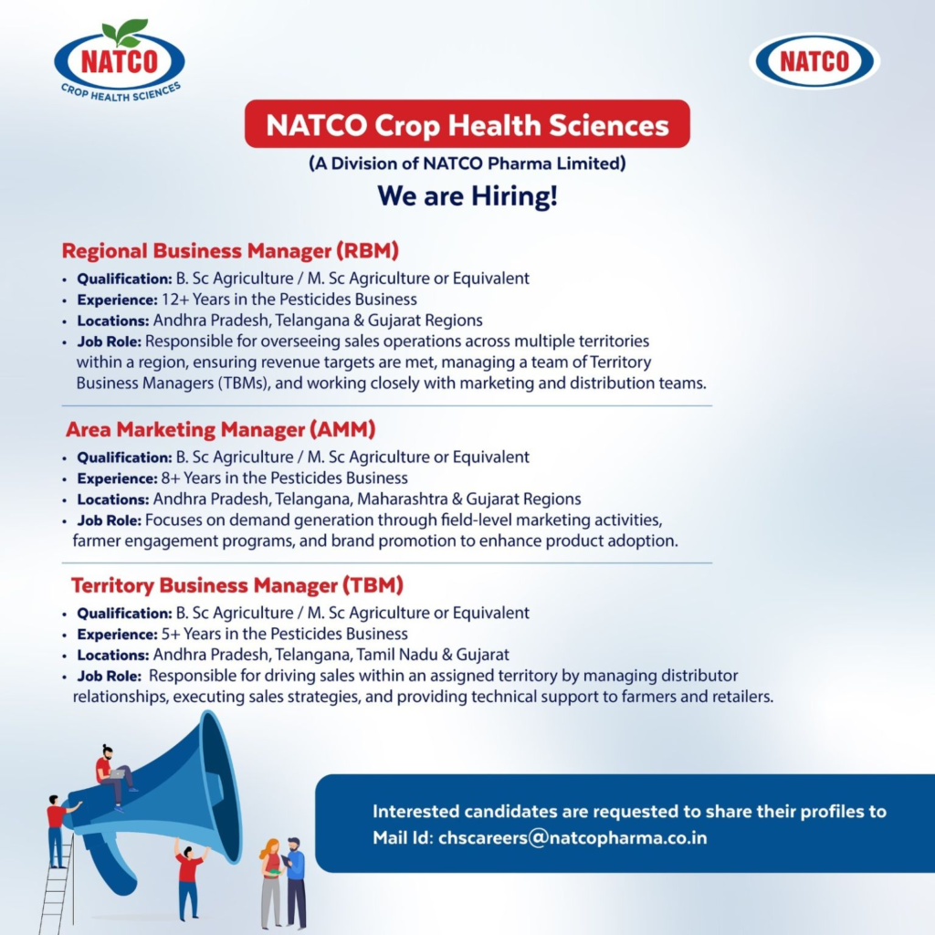 NATCO Crop Health Sciences – Hiring for Regional, Area, and Territory Roles in Pesticides Business