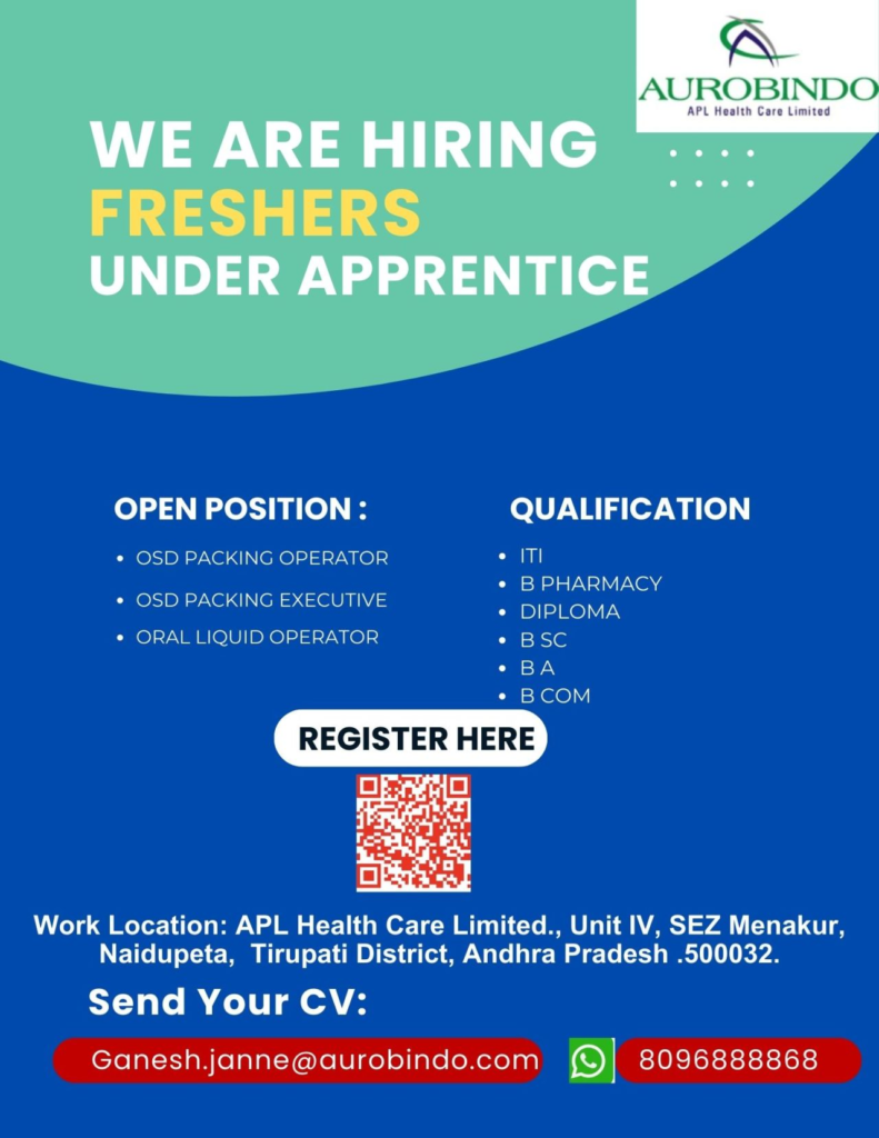 Aurobindo APL Health Care – Hiring Freshers Under Apprentice Program