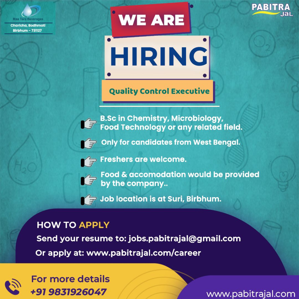Maa Tara Beverages Hiring for Quality Control Executive Opportunity in Suri, Birbhum