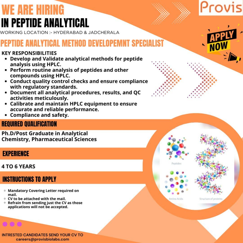 Provis Hiring for Peptide Analytical Method Development Specialist