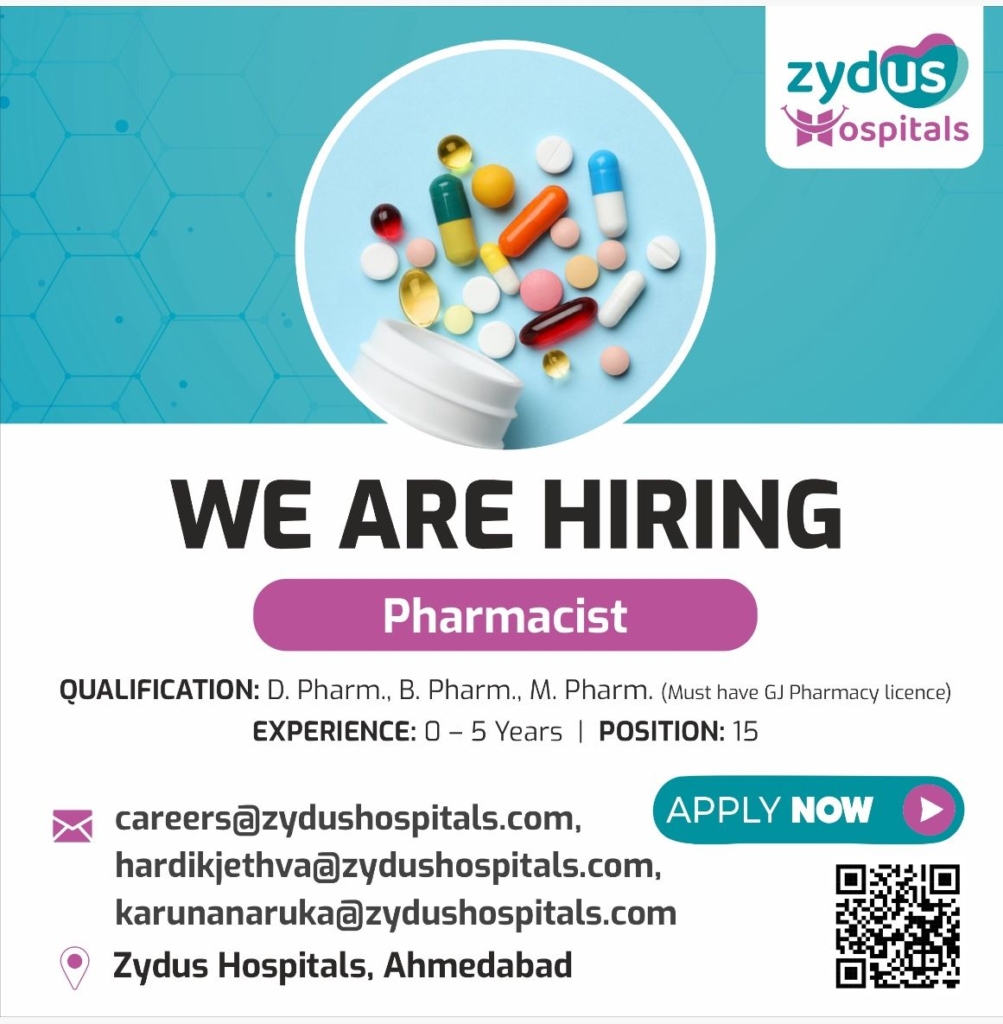 Zydus Hospitals Hiring for Pharmacists in Ahmedabad