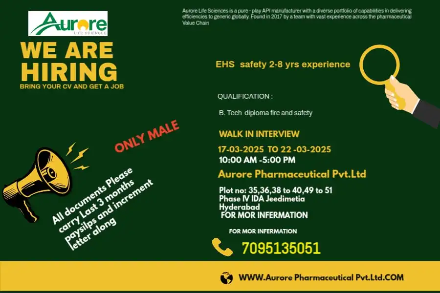 Aurore Life Sciences – Walk-In Drive for Freshers & Experienced Professionals