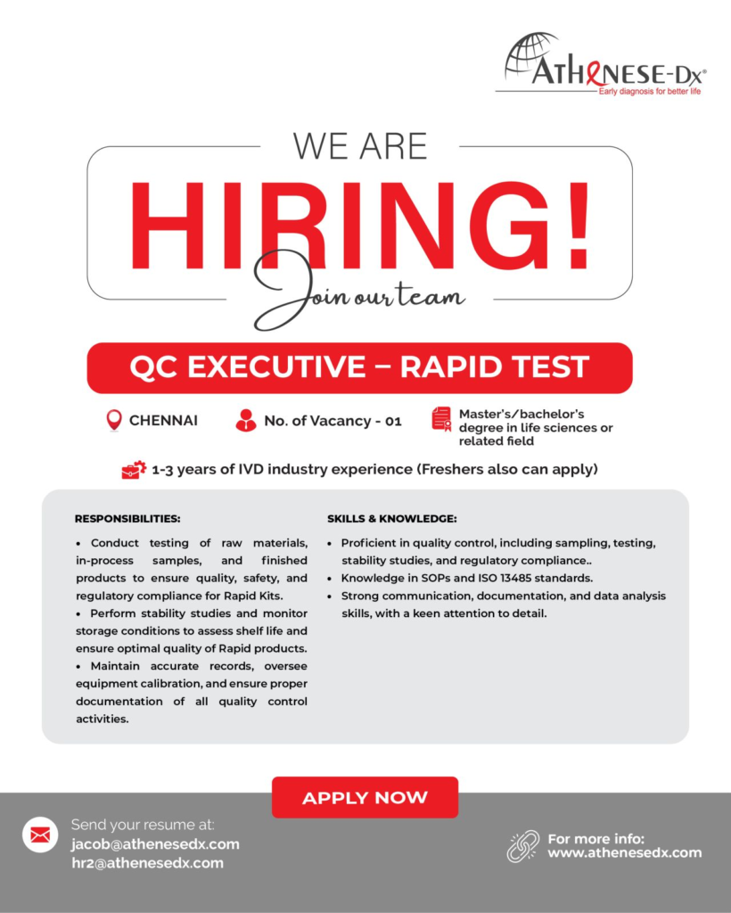 Athenese-DX Hiring for QC Executive for Rapid Test in Chennai!