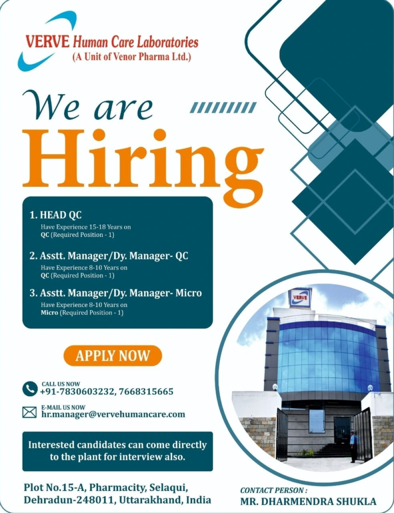 Verve Human Care Laboratories Job Openings for QC and Microbiology