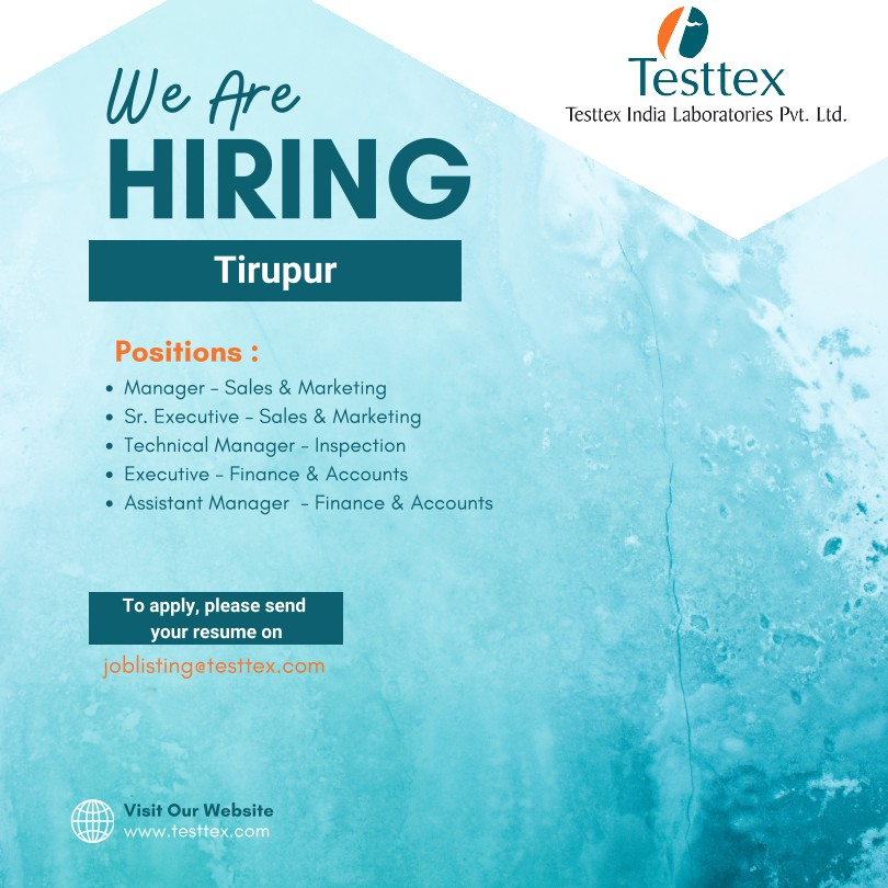 Testtex India Laboratories Pvt. Ltd. – Hiring for Multiple Roles in Tirupur