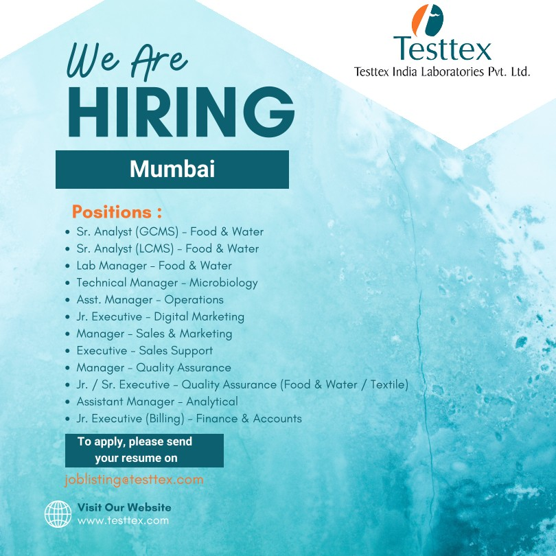 Testtex India Laboratories Pvt. Ltd. – Hiring for Multiple Roles in Mumbai