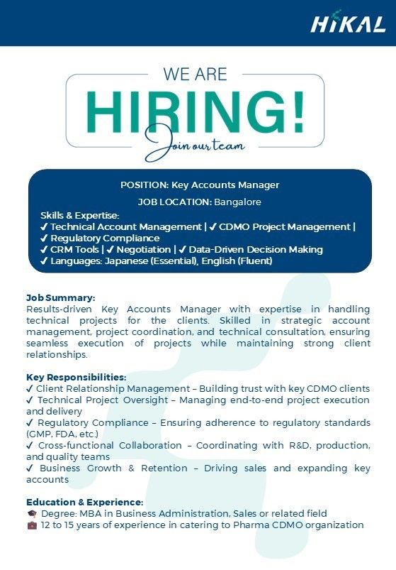 Hikal – Hiring Key Accounts Manager in Bangalore