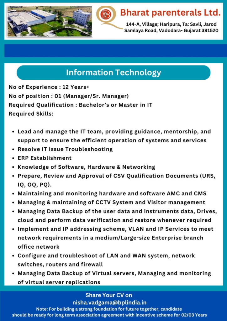 Bharat Parenterals ltd Hiring