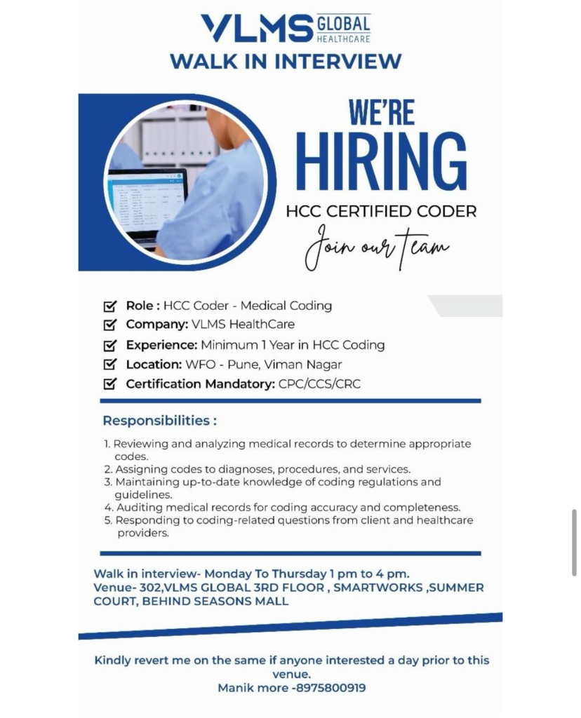 VLMS Global Healthcare Walk-In-Interview for HCC Coder