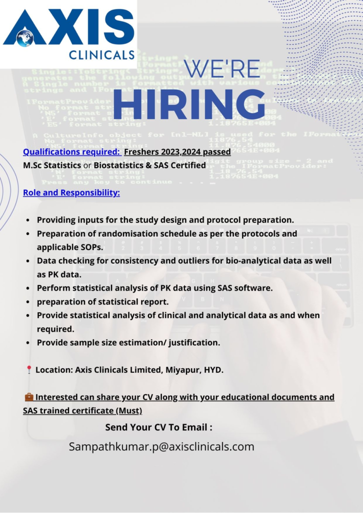 Axis Clinicals Hiring Freshers for Statistical Roles – Apply Now!