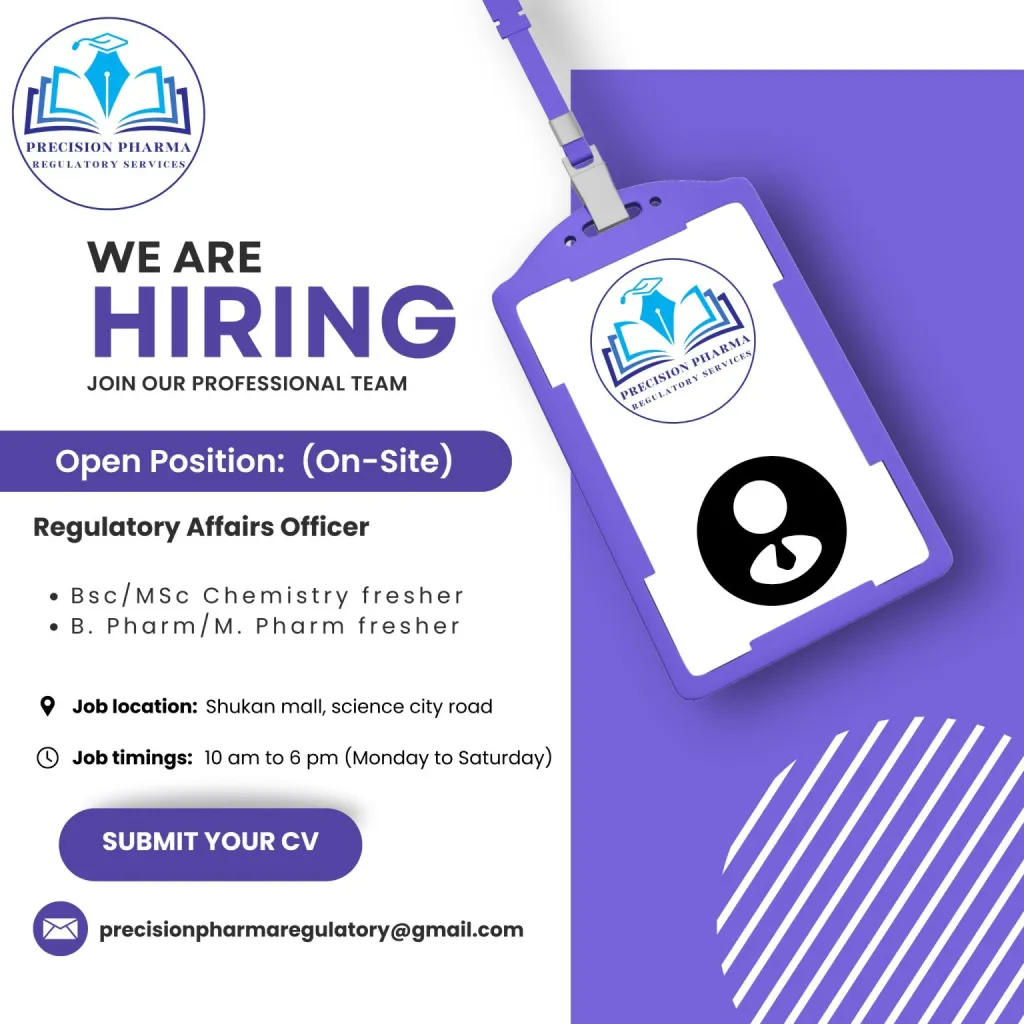 Precision’s Pharma Hiring Freshers for Regulatory Affairs in Ahmedabad