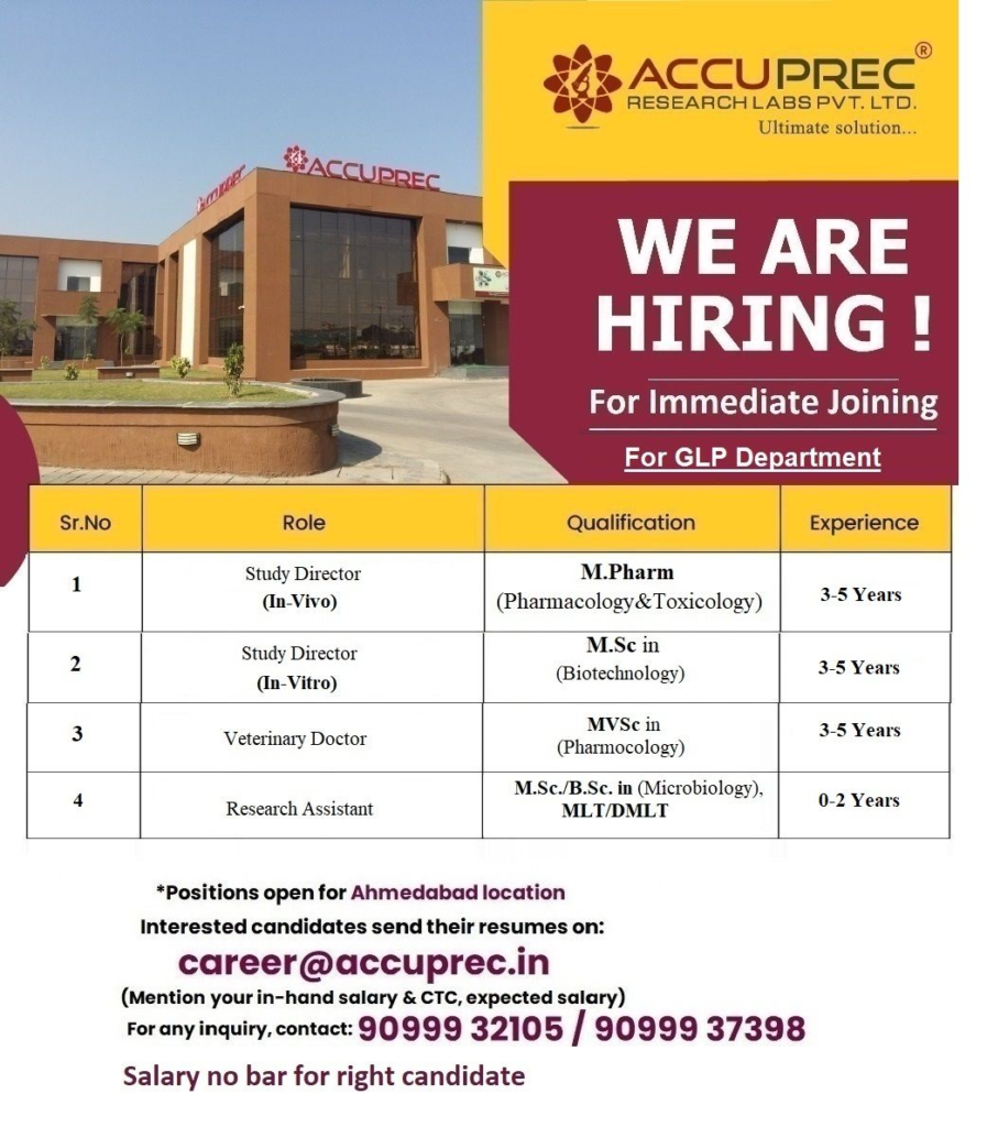 Accuprec Research Labs Pvt. Ltd. – Hiring Freshers and Experienced for GLP Department Roles