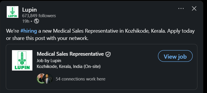 Lupin Limited Hiring for Medical Sales Representative Opportunity in Kozhikode
