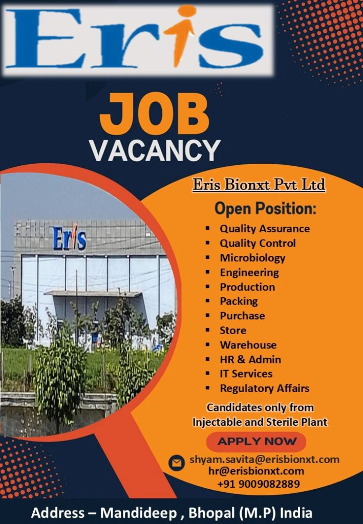 Eris Bionxt Is Hiring for QA, QC, Production, Packing, Warehouse and More Department