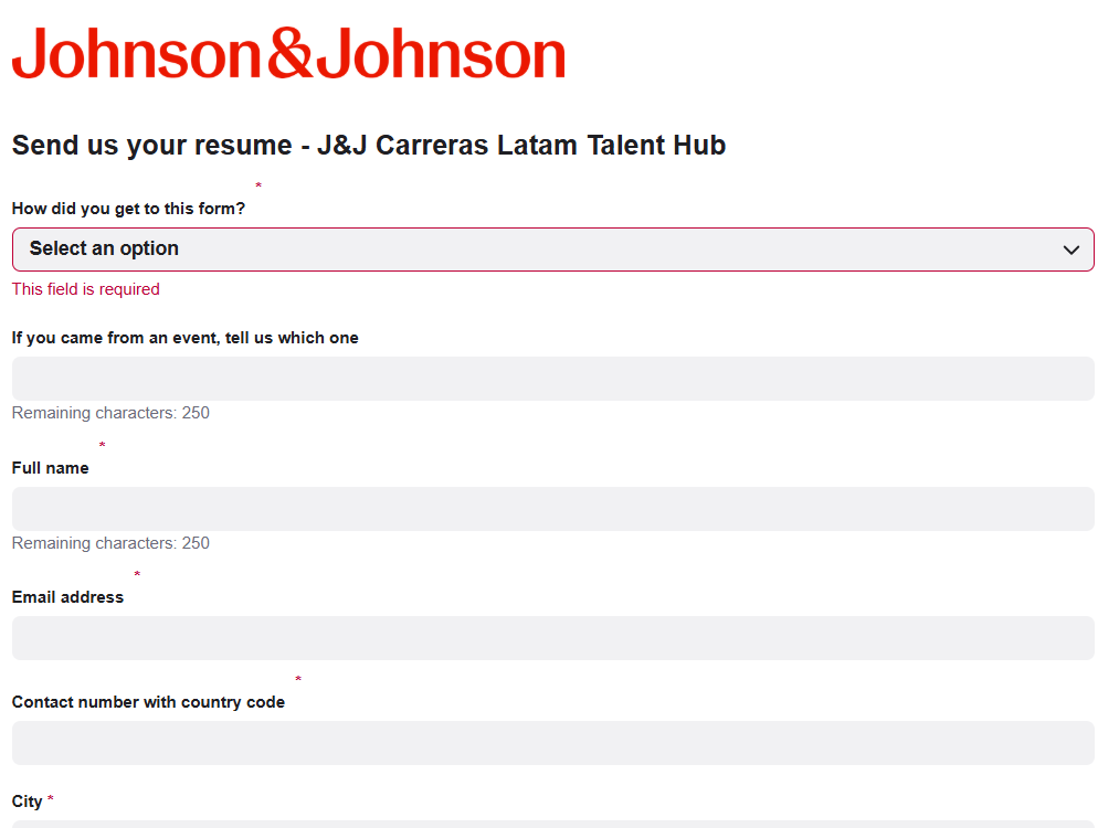 Johnson & Johnson Talent Hub in Latin America Hiring form