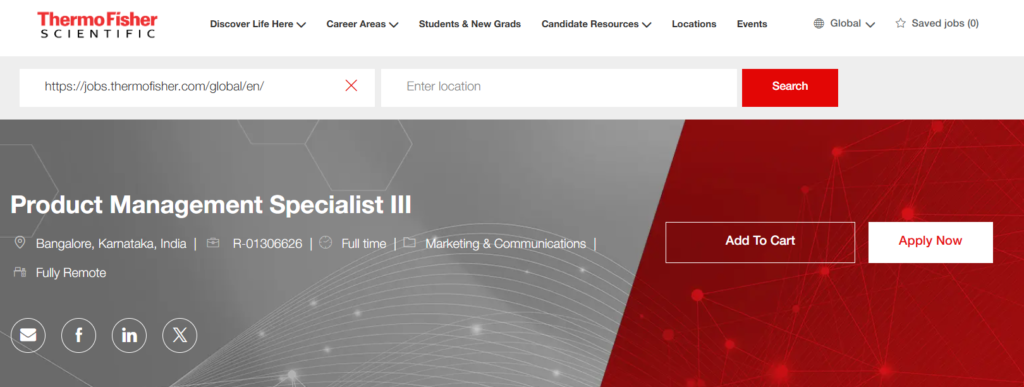 Thermo Fisher Scientific Hiring 2025 - Product Management Specialist III in Bangalore