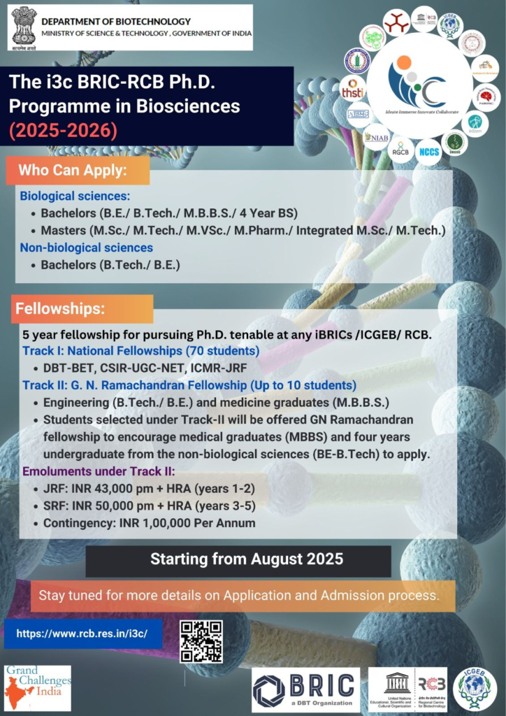 Explore the i3c BRIC-RCB Ph.D. Programme in Biosciences (2025-2026)!