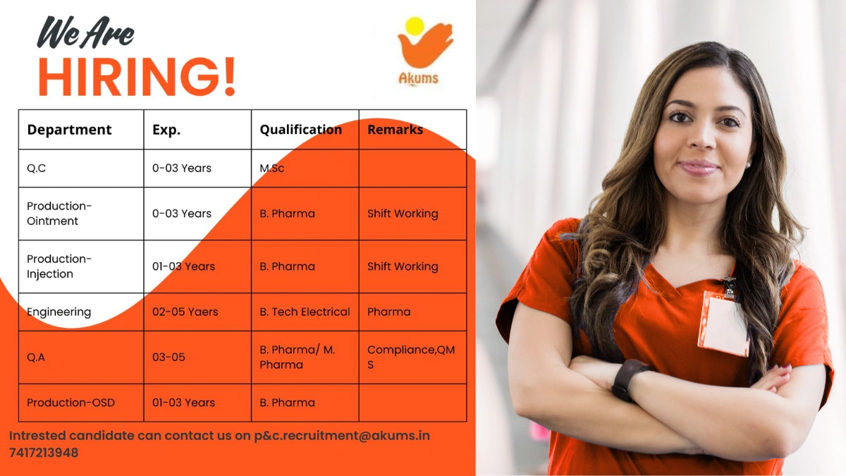 Akums Is Hiring for Multiple Positions for Freshers and Experienced Candidates