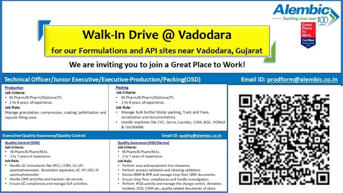 Alembic Pharmaceuticals Ltd. Walk-In Drive for Production, QA, QC & Packing Departments