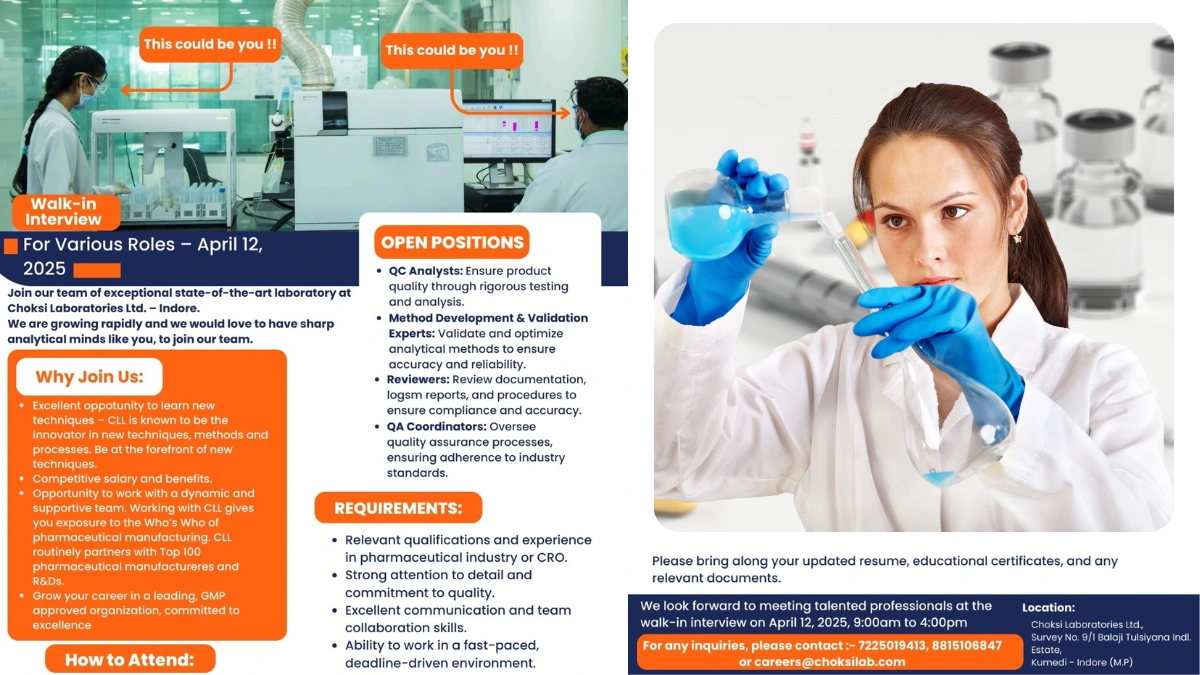 Choksi Laboratories Ltd. Walk-In Interviews for QC Analysts