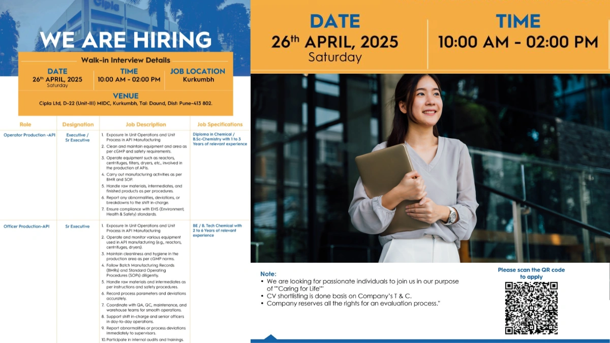 Cipla - Walk-In Interviews for Production Roles in Kurkumbh