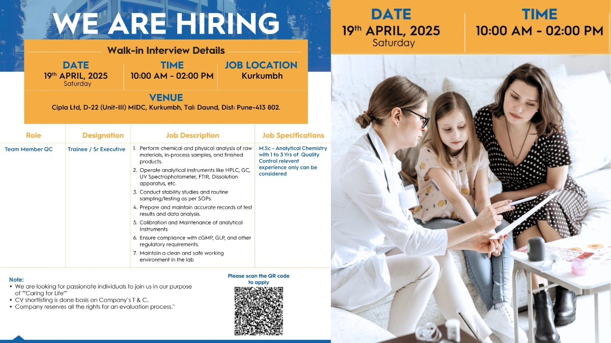 Cipla Walk-in Interview for Quality Control Roles