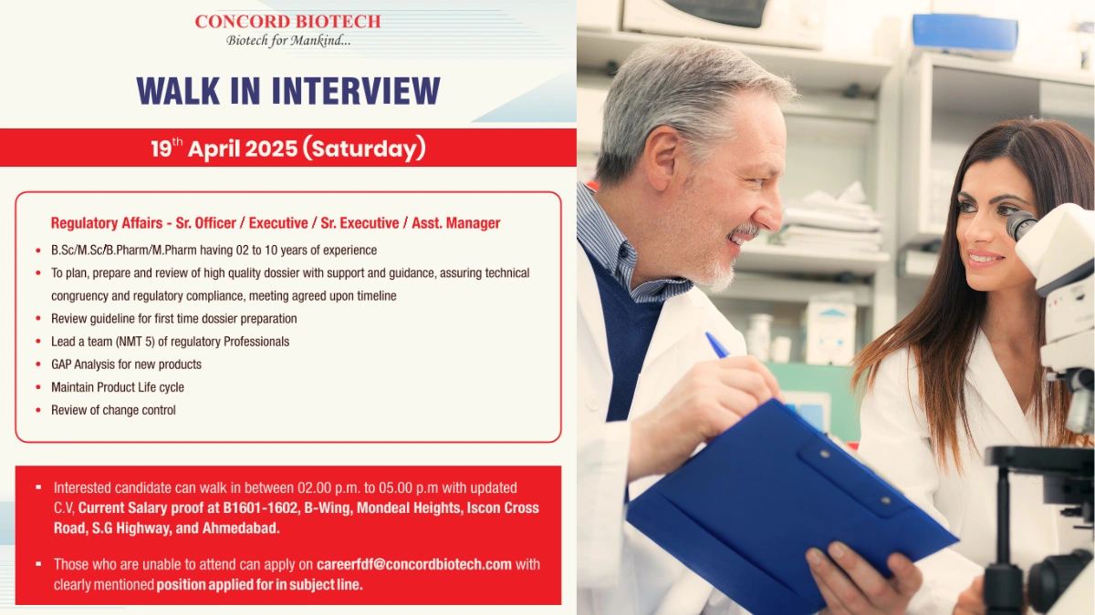 Concord Biotech Walk-In Interview for Regulatory Affairs