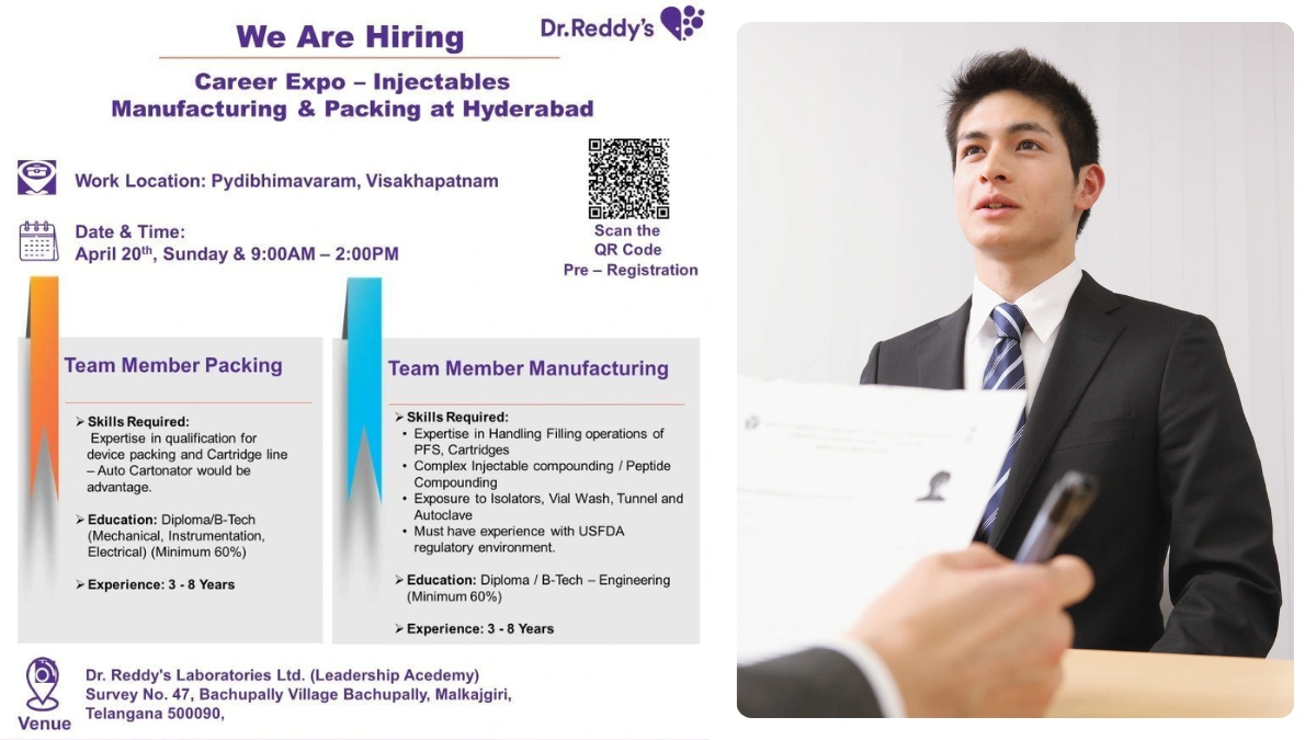 Dr. Reddy’s Laboratories Career Expo for Injectables Manufacturing & Packing