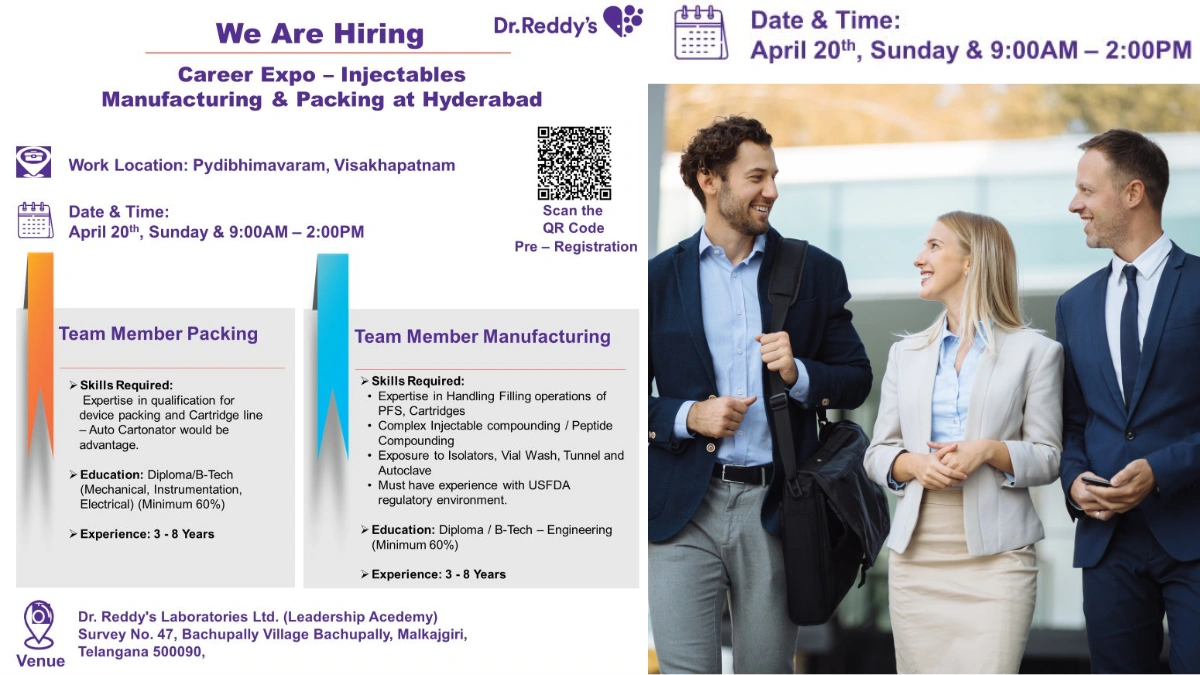 Dr. Reddy’s Laboratories Walk in Interview for Injectables Manufacturing & Packing